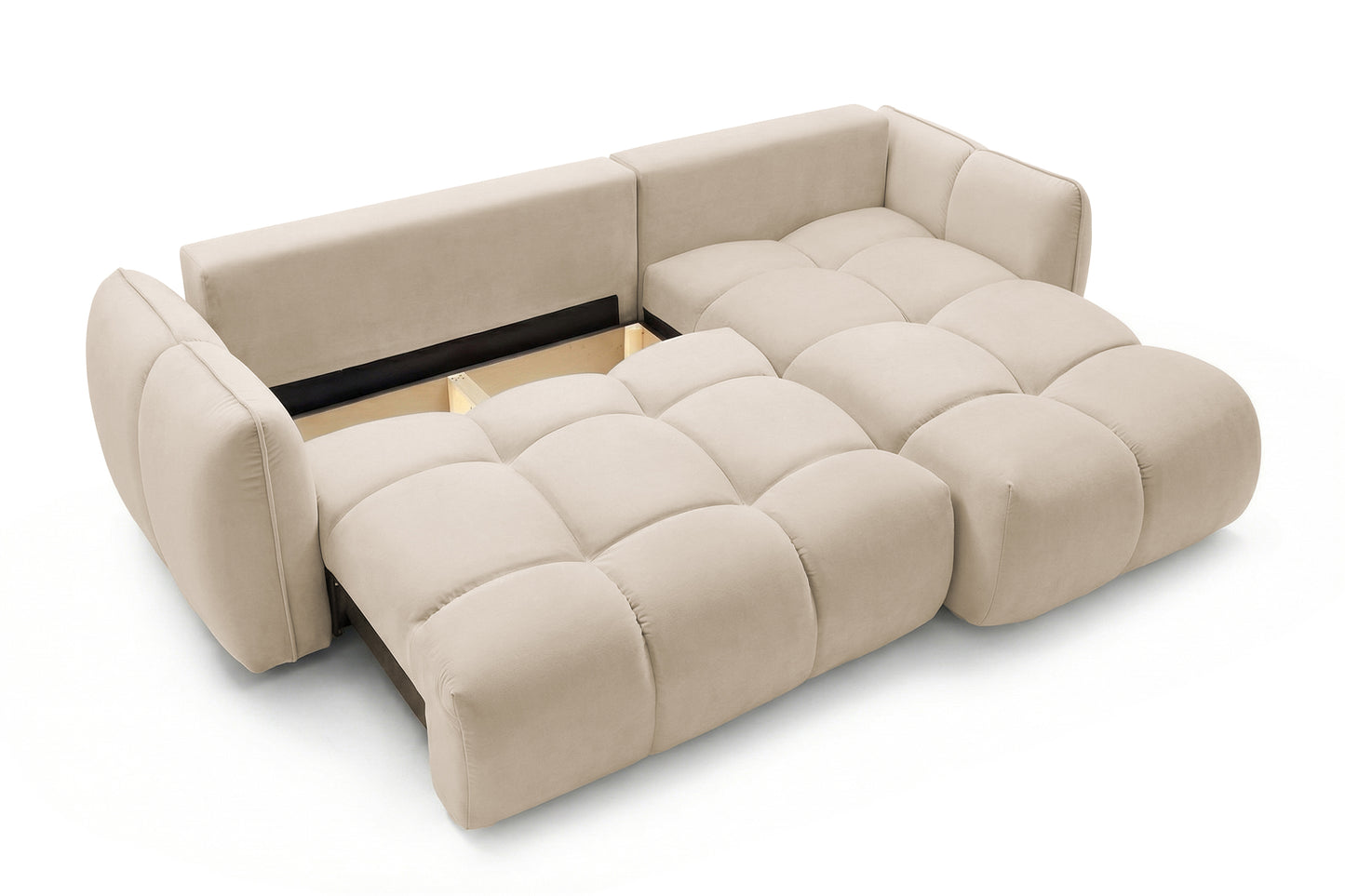 Ecksofa BELVEO mit Schlaffunktion und Bettkasten L-Form Ausrichtung Rechts Stoff Bluvel 22 Beige