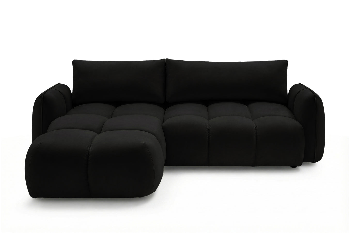 Ecksofa BELVEO mit Schlaffunktion und Bettkasten L-Form Ausrichtung Links Stoff Bluvel 19 Schwarz
