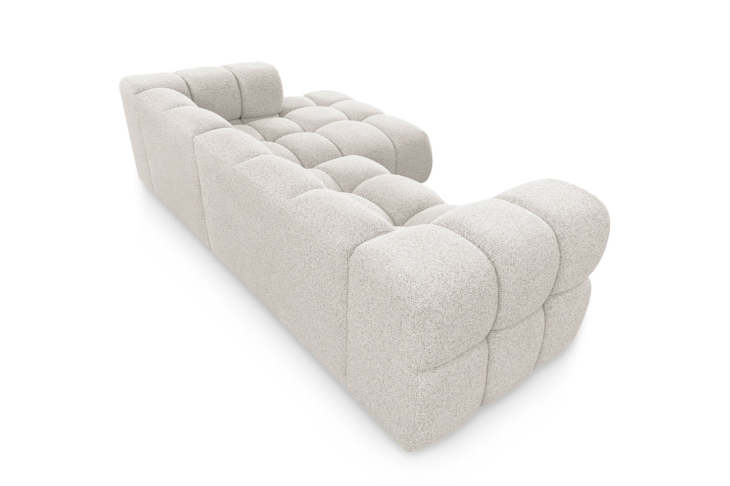 Ecksofa AVERRO 280x150 cm Puente 09 Beige-Grau Ottomane RECHTS – Modernes Bubble-Sofa mit weichem Chenille-Strukturstoff