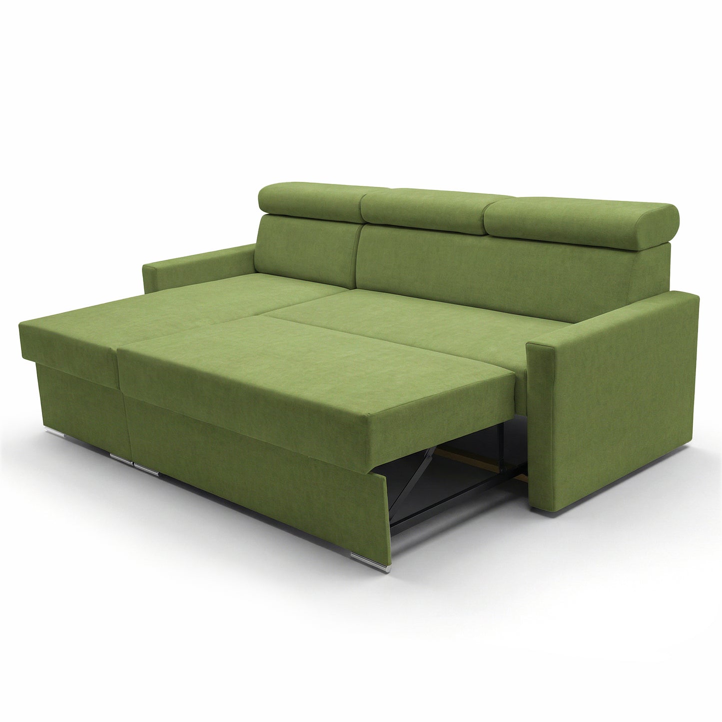 Ecksofa Vega L mit Schlaffunktion & Bettkasten – Samtstoff Best Grün– Zero-Wall Design Wandbündig – L-Form Sofa Freistehend