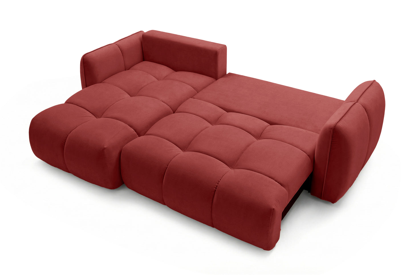 Ecksofa BELVEO mit Schlaffunktion und Bettkasten L-Form Ausrichtung Links Stoff Bluvel 59 Rot
