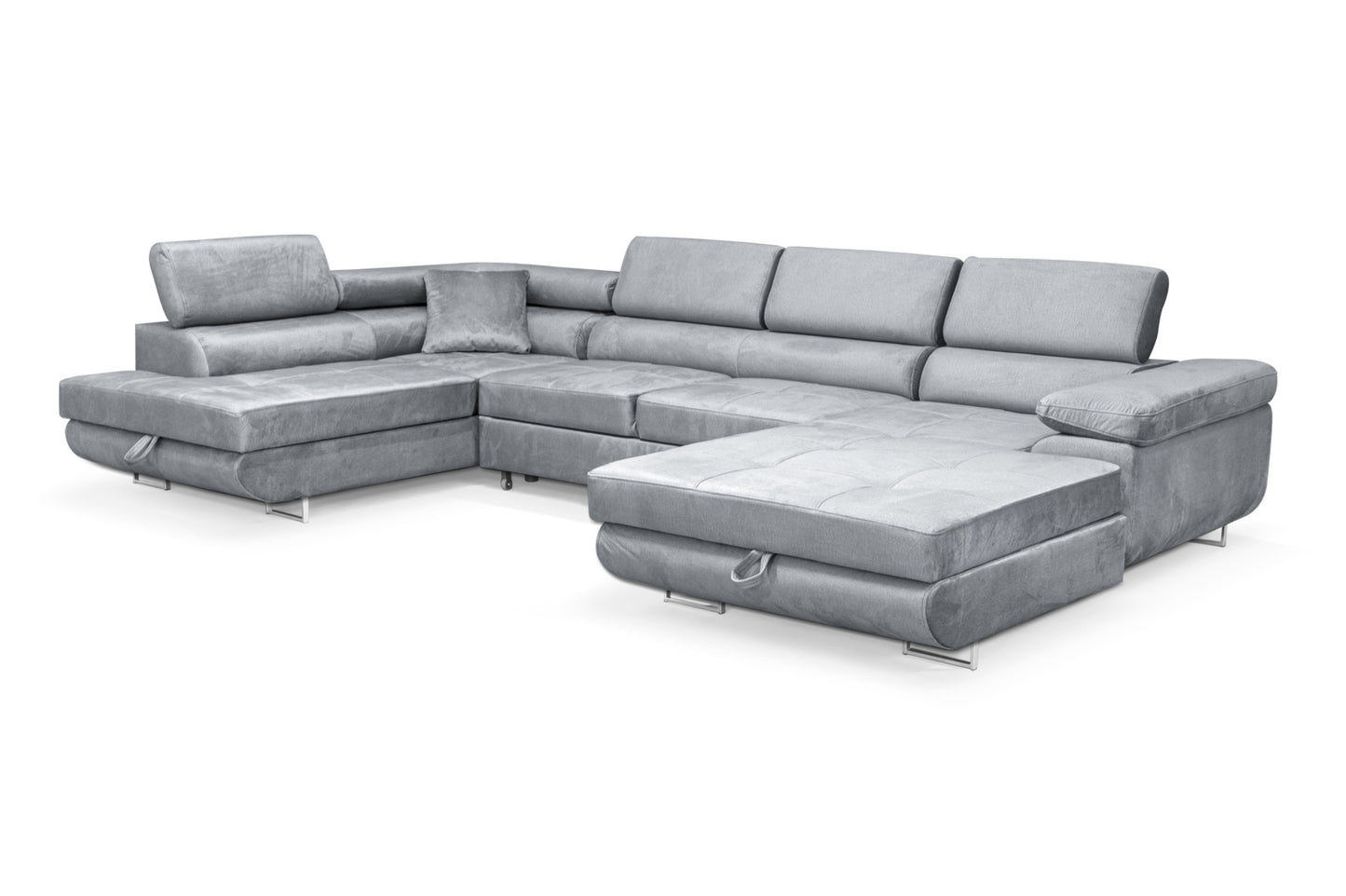 Sofiland Aller XXL U-Form Ecksofa links mit Schlaffunktion, Couchgarnitur mit 2 Bettkästen, Wohnzimmersofa Hellgrau MONOLITH 84, Sofa, Bettsofa, Couch