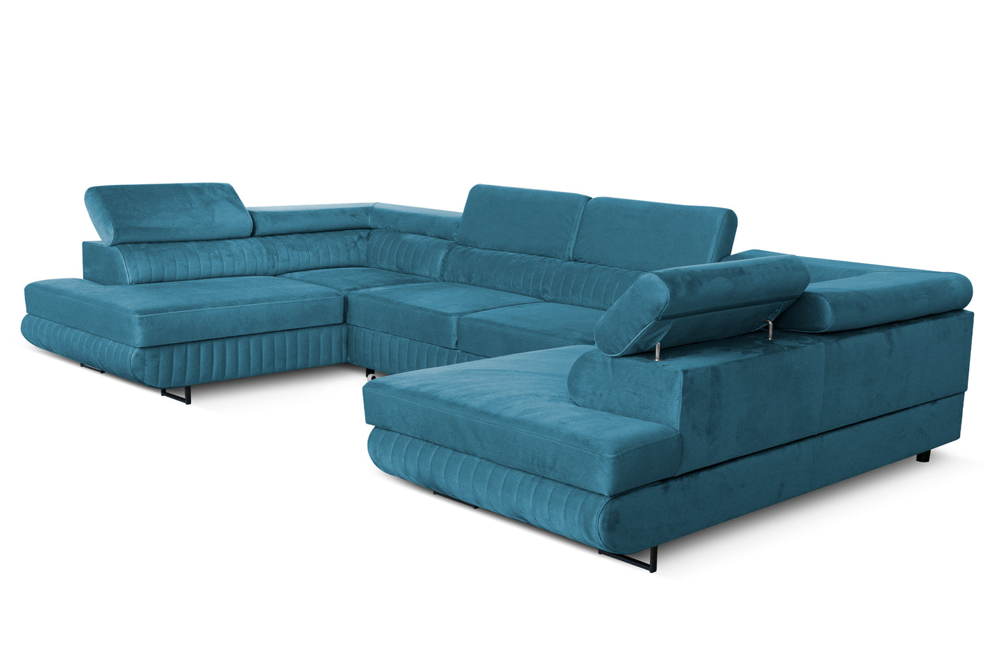 Großes U-förmiges Schlafsofa mit Bettkasten und Agmamito Element Bezug, Türkis Magnum U Sofiland