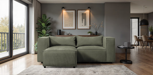 Ecksofa MODULO 210x185 cm Modulsofa Lincoln 37 Grün – Kompaktes Design mit weichem Breitcordstoff
