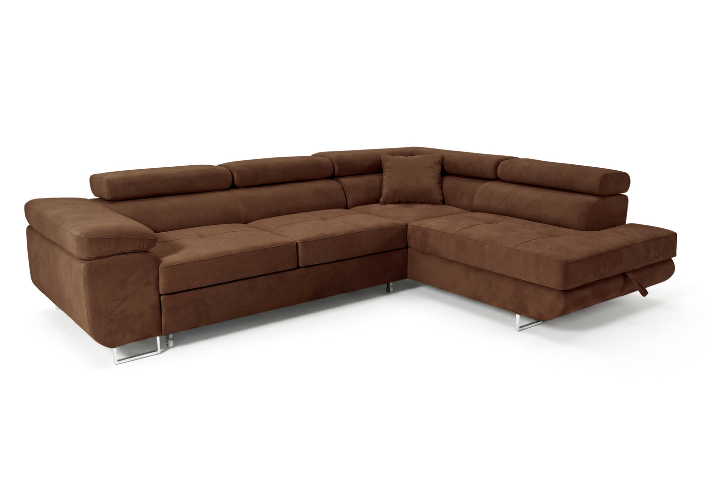Ecksofa Luca L-Form Dunkelbraun Stoff Element 25 Rechte Ottomane mit Schlaffunktion & Bettkasten