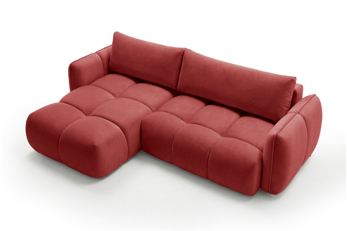 Ecksofa BELVEO mit Schlaffunktion und Bettkasten L-Form Ausrichtung Links Stoff Bluvel 59 Rot