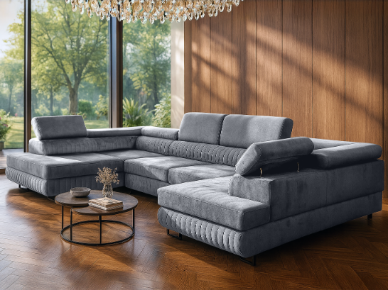 U-förmiges Schlafsofa Magnum Graphit 345x202 cm – Flexibles Design ohne feste Seite