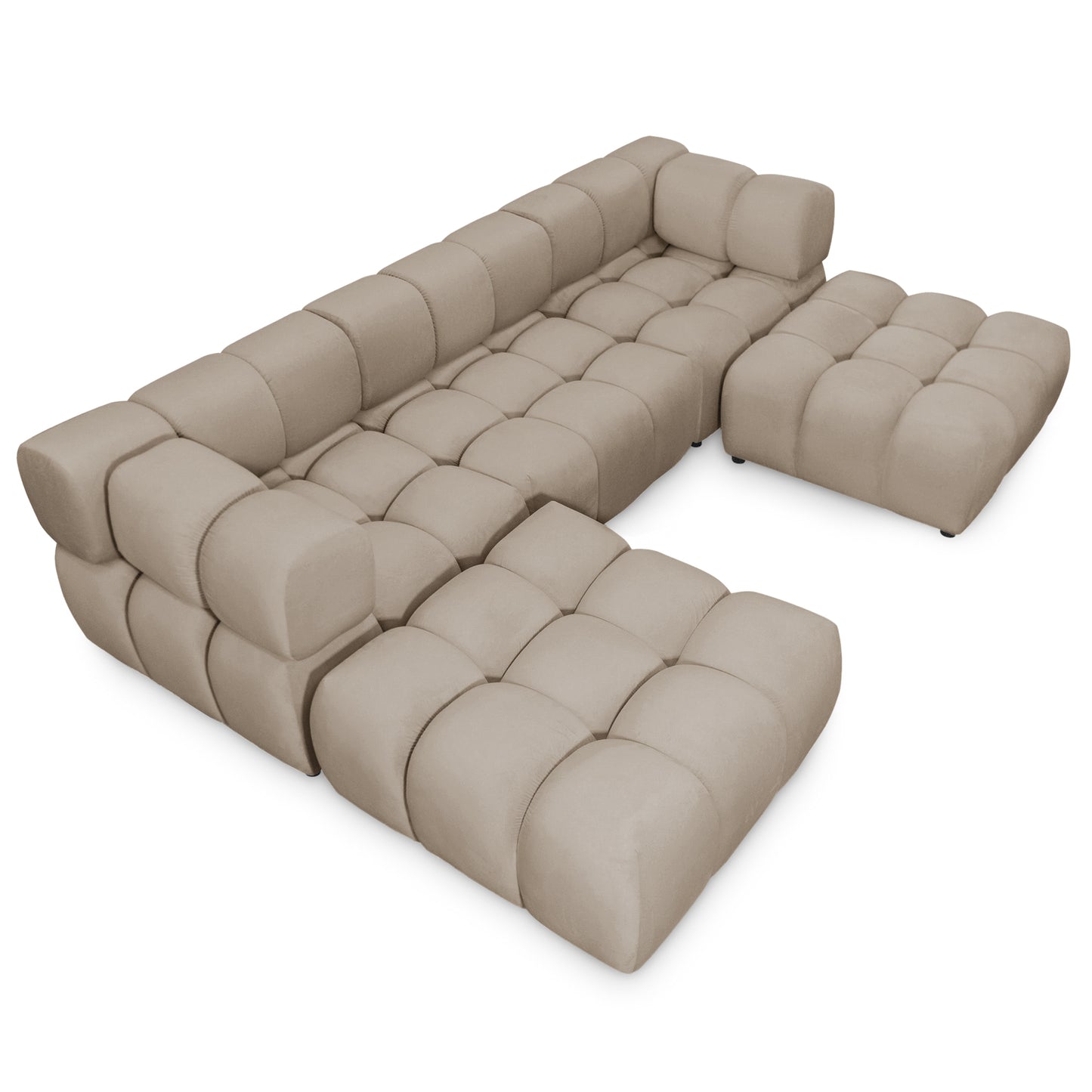 Exklusive Wohnlandschaft Tondo U 192x288 cm – Designersofa Samt Bluvel 28 Dunkelbeige – Modernes Bubble-Design & HR-Schaum Komfort
