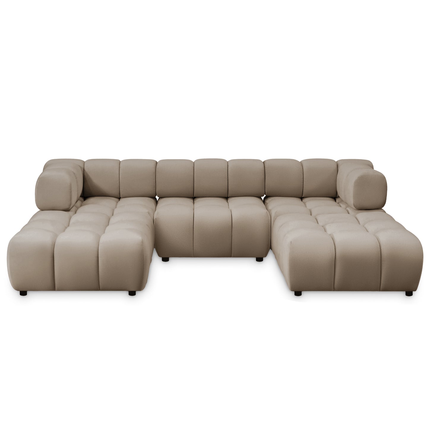 Exklusive Wohnlandschaft Tondo U 192x288 cm – Designersofa Samt Bluvel 28 Dunkelbeige – Modernes Bubble-Design & HR-Schaum Komfort