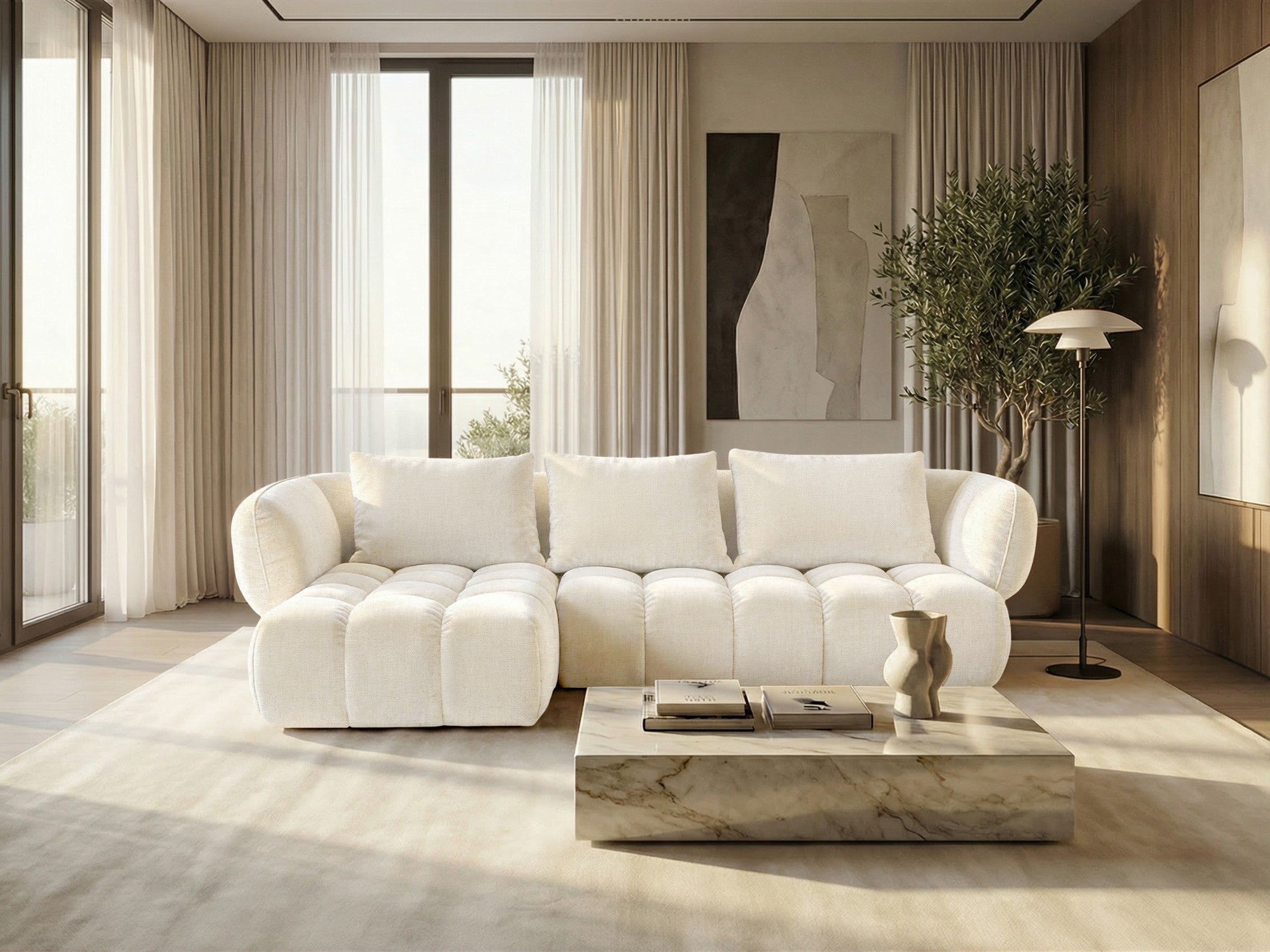 Lounge-Ecksofa SAVIO – Puente 03 Cremeweiß links – 250x168 cm – Designsofa HR