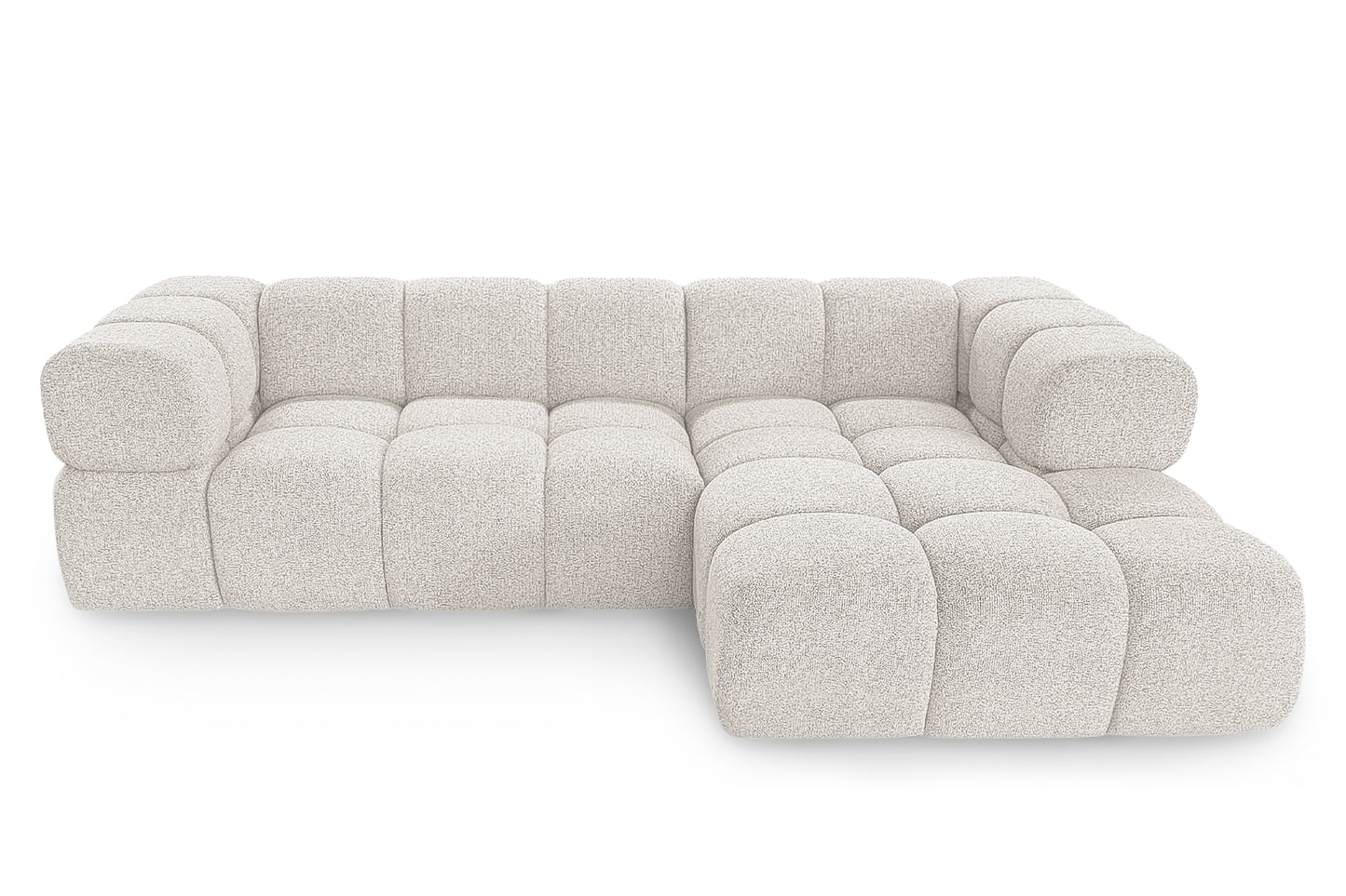 Ecksofa AVERRO 280x150 cm Puente 09 Beige-Grau Ottomane RECHTS – Modernes Bubble-Sofa mit weichem Chenille-Strukturstoff