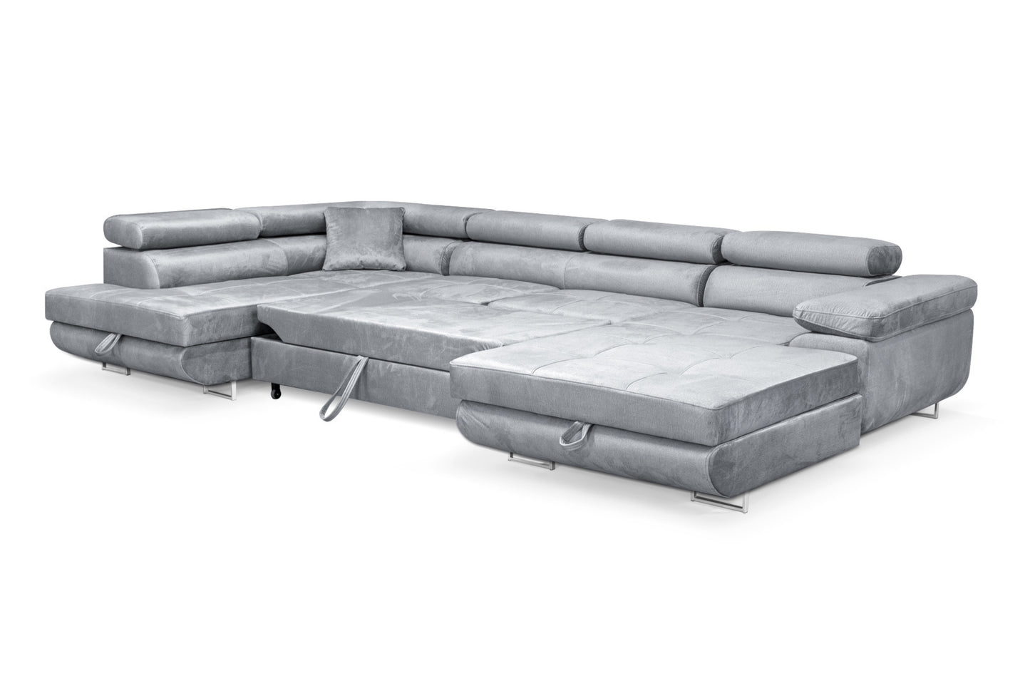 Sofiland Aller XXL U-Form Ecksofa links mit Schlaffunktion, Couchgarnitur mit 2 Bettkästen, Wohnzimmersofa Hellgrau MONOLITH 84, Sofa, Bettsofa, Couch