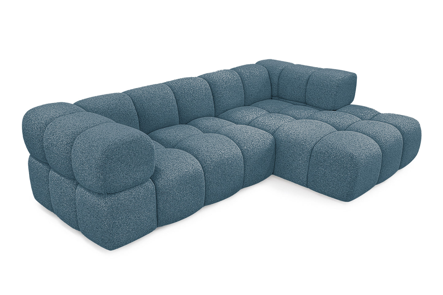 Ecksofa AVERRO 280x150 cm Puente 39 Petrolblau Ottomane RECHTS – Modernes Bubble-Sofa mit weichem Chenille-Strukturstoff