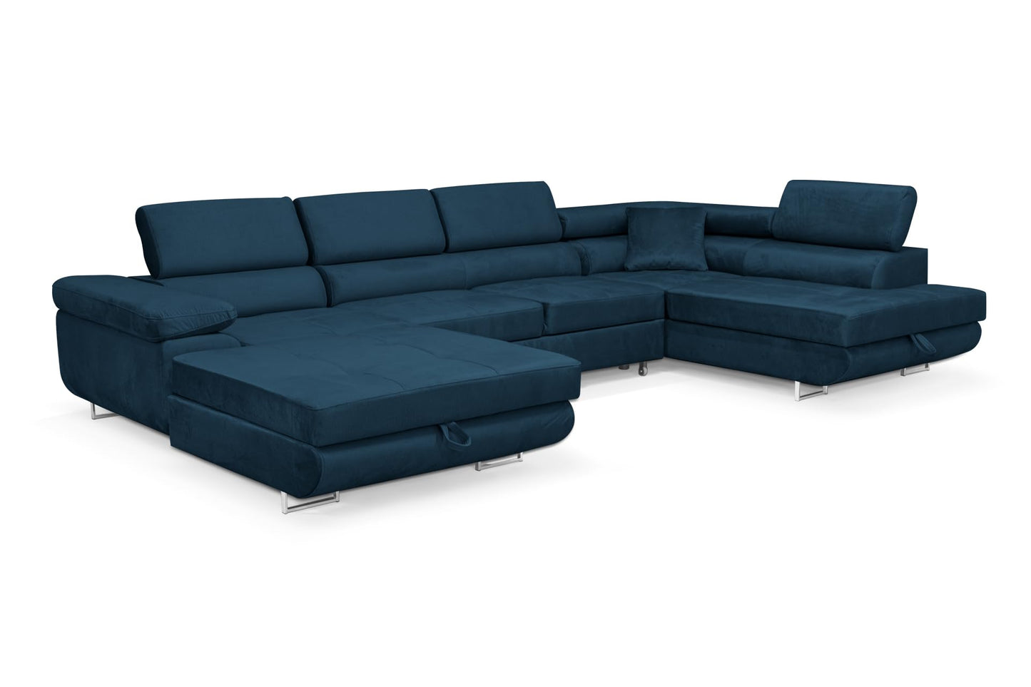 Wohnlandschaft Aller Moon U XXL-Ecksofa mit Schlaffunktion und zwei Bettkästen. (Dunkelblau, Rechts)