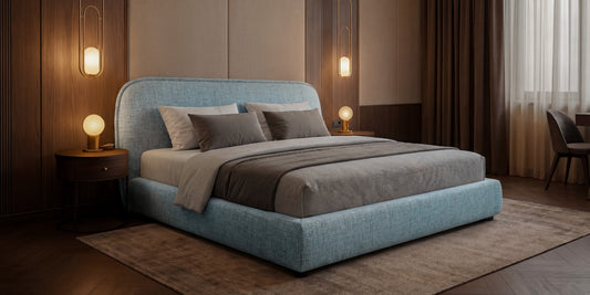 Polsterbett NORDICA 200x200 cm Tracy 06 Hellblau – Modernes Design-Bett mit abgerundetem Kopfteil & Lattenrost