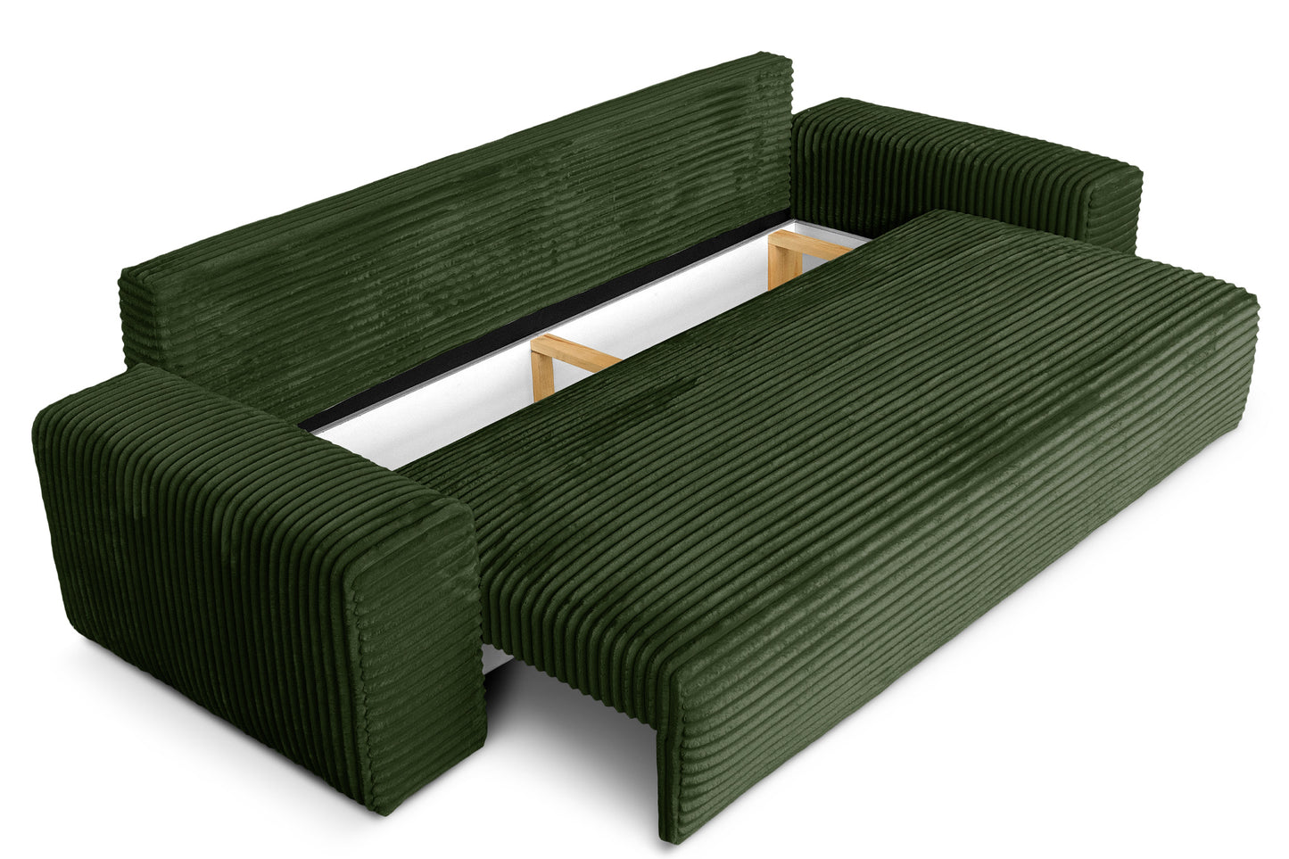 Sofa CORDO by Sofiland - Schlafsofa mit Bettkasten, Cord-Sofa 265x105 cm, Dunkelgrün 39