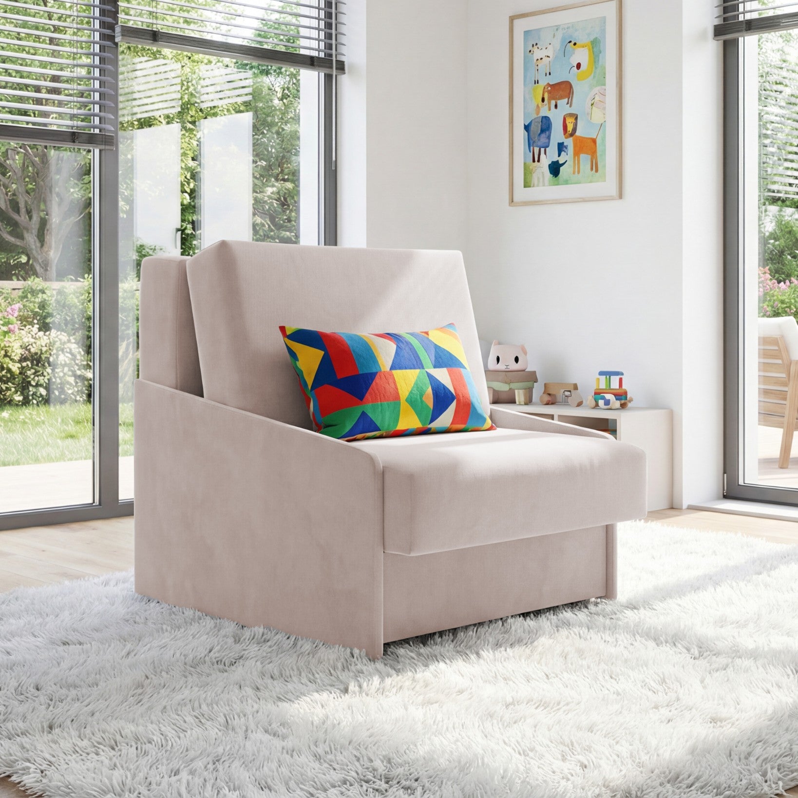 Jupiter Schlafsofa mit Bettkasten & Schlaffunktion 90x105 cm Samt-Velvet Beige