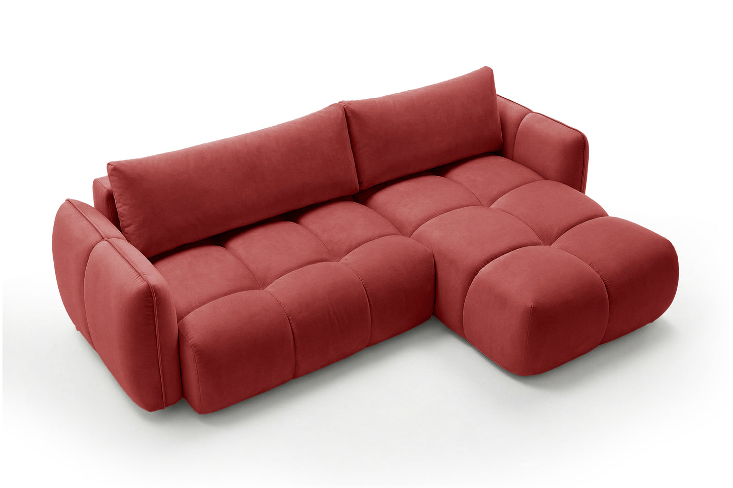 Ecksofa BELVEO mit Schlaffunktion und Bettkasten L-Form Ausrichtung Rechts Stoff Bluvel 59 Rot