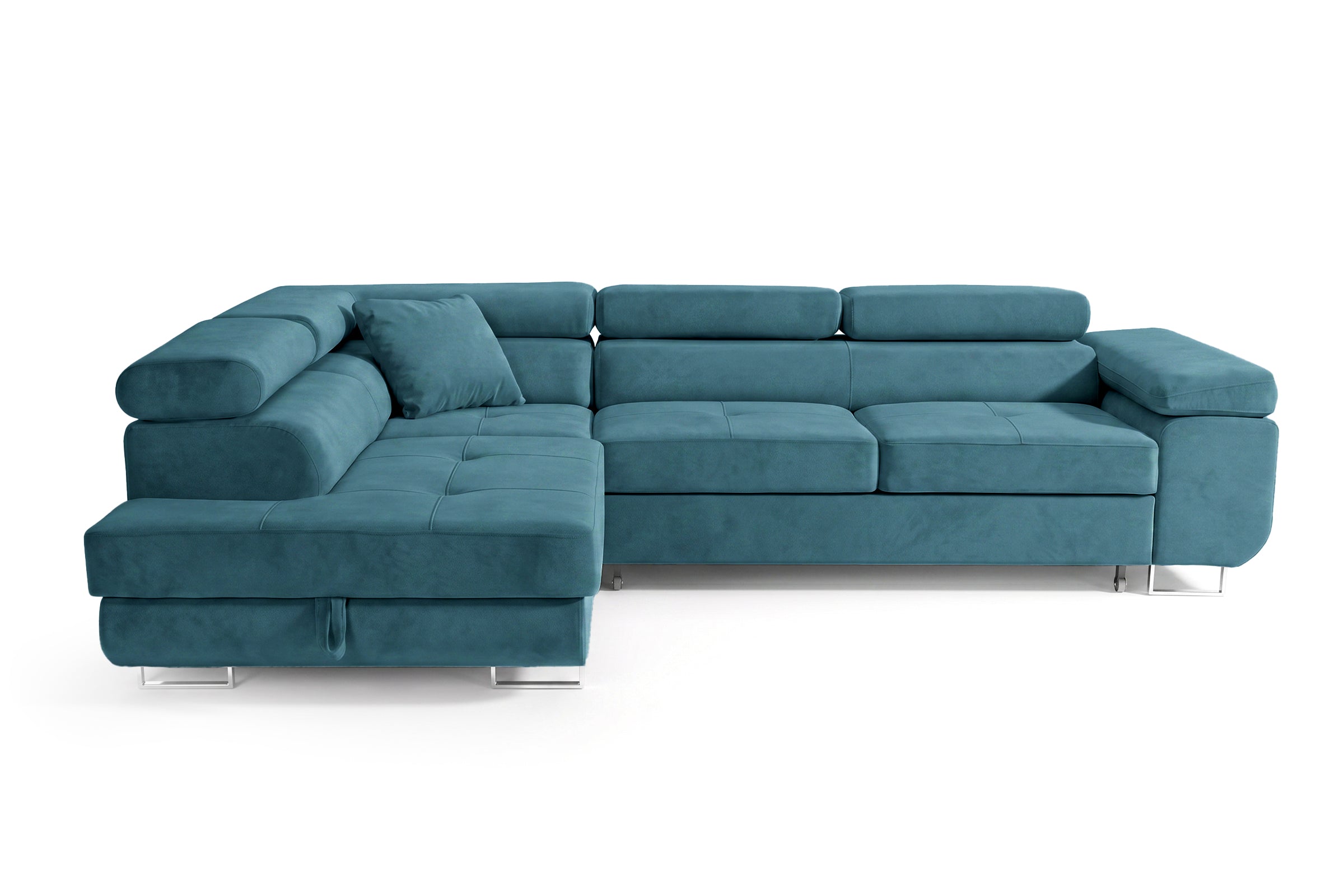 Ecksofa Luca L-Form Türkis Stoff Element 14 Links Ottomane mit Schlaffunktion & Bettkasten
