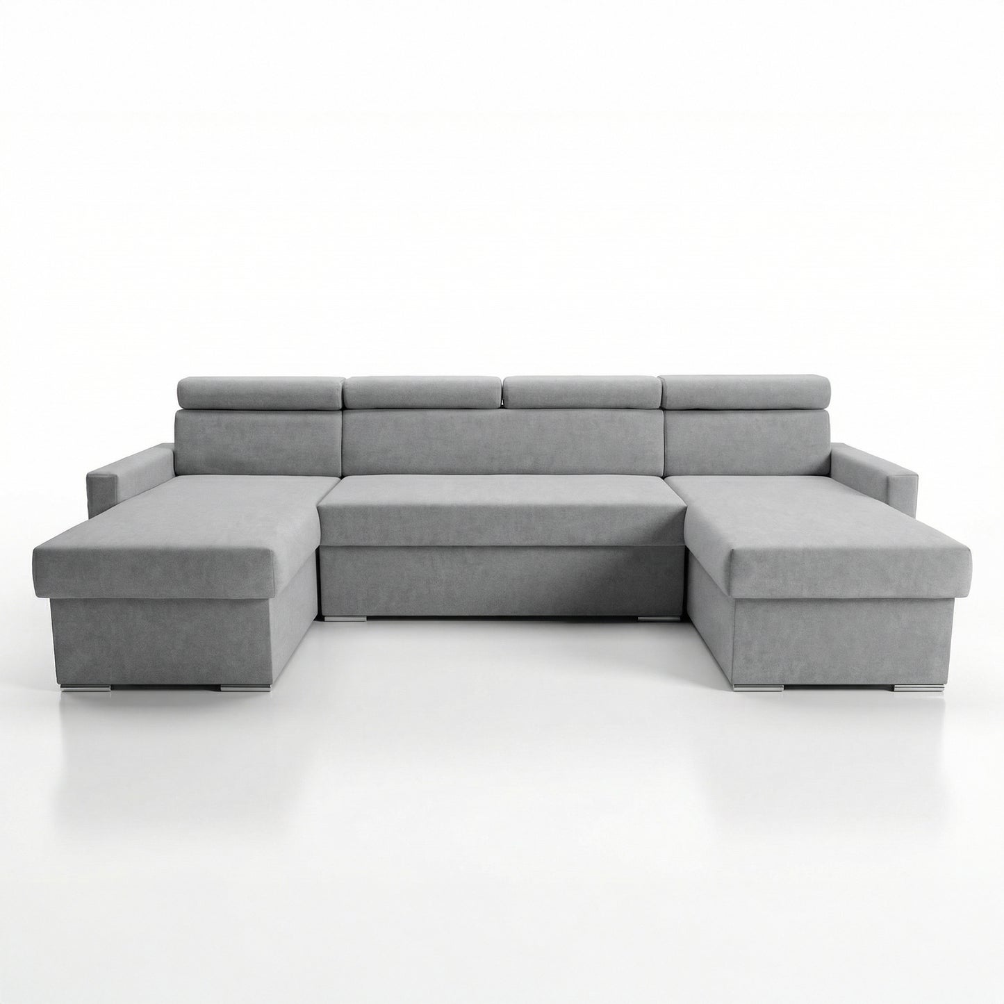 Vega U Wohnlandschaft mit Schlaffunktion und 2 Bettkasten Ecksofa in U-Form Verstellbare Kopfstützen Samt-Stoff Best 305x151 cm (Hellgrau)