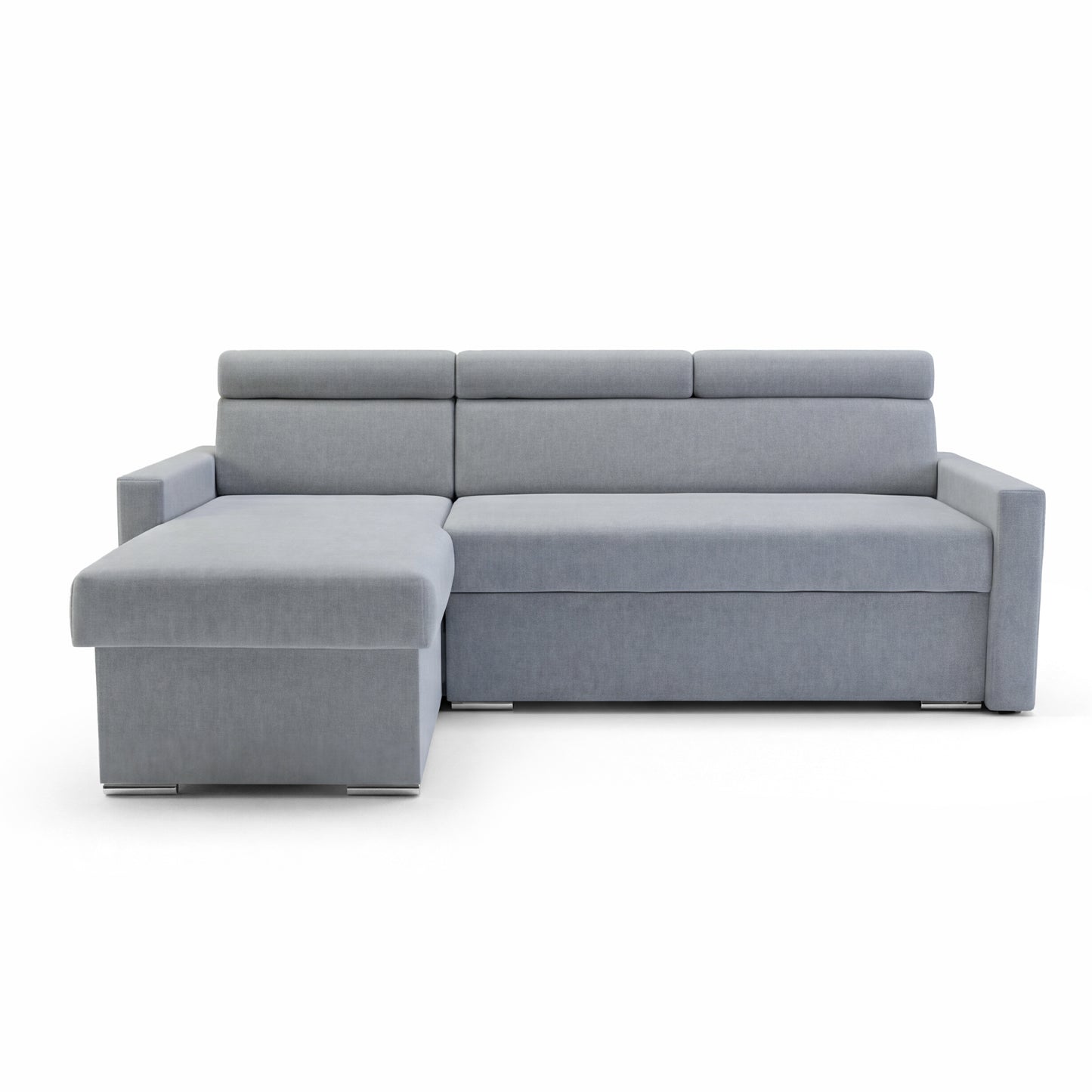 Ecksofa Vega L mit Schlaffunktion & Bettkasten – Samtstoff Best Grau – Zero-Wall Design Wandbündig – L-Form Sofa Freistehend