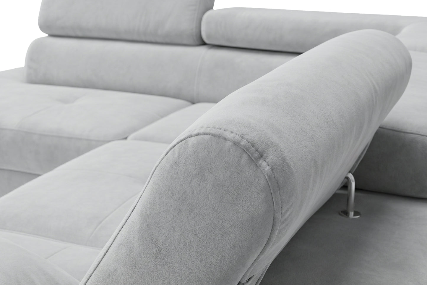 Ecksofa Luca L-Form Hellgrau Stoff Element 24 Linke Ottomane mit Schlaffunktion & Bettkasten