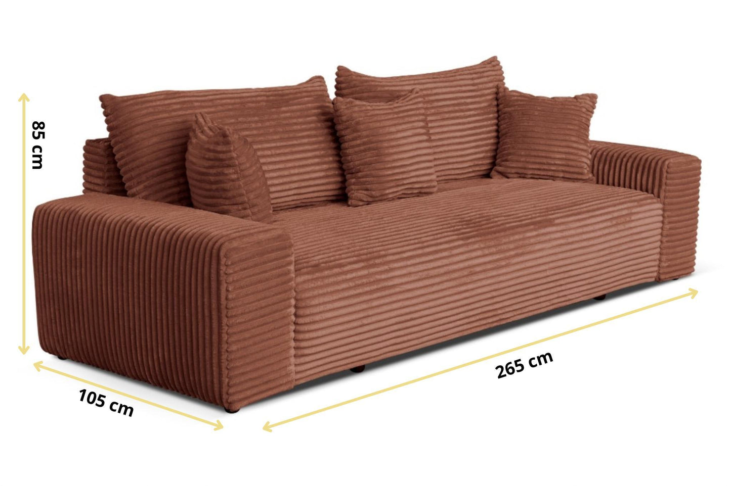 3-Sitzer-Schlafsofa 265 × 105 cm, Ziegelrot, mit Stauraum, Stoff: Cord – Cordo