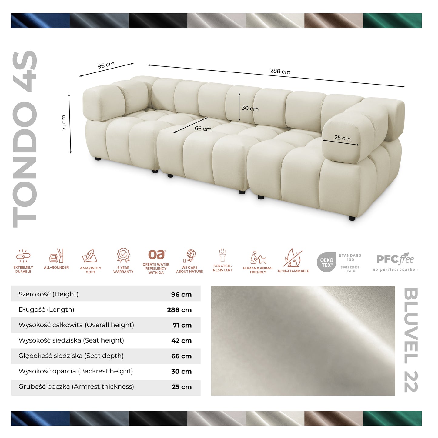 Tondo 4S Design Sofa Modulare Bubble Couch 4-Sitzer Samt Bluvel 22 Beige