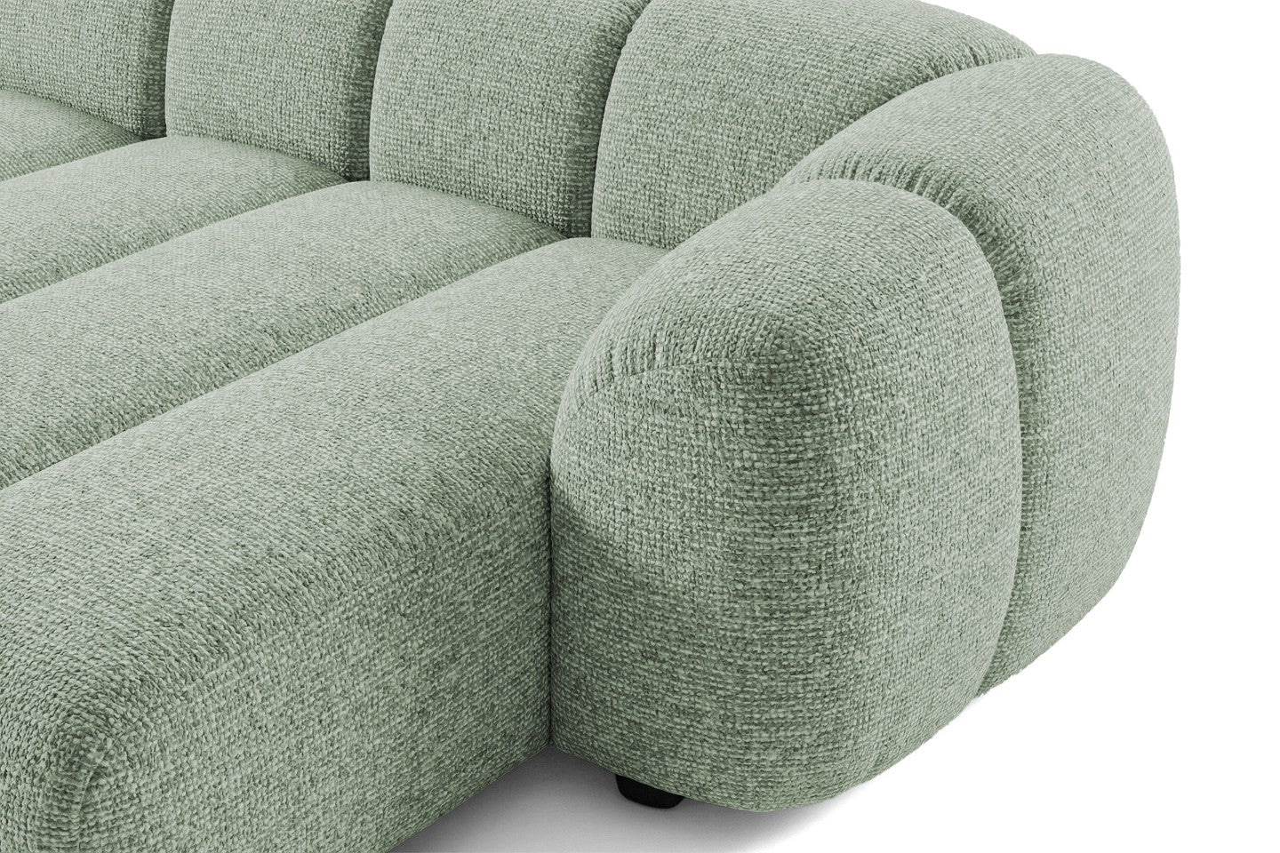 Mali Design Ecksofa 280x150 cm | L-förmiges Sofa in hochwertigem Puente-Strukturstoff | 33 Salbeigrün | Ottomane rechts