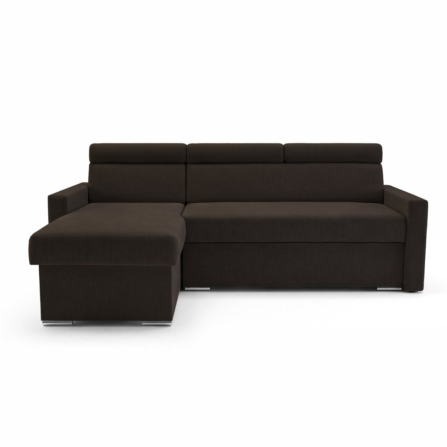 Ecksofa Vega L mit Schlaffunktion & Bettkasten – Samtstoff Best Bronze – Zero-Wall Design Wandbündig – L-Form Sofa Freistehend