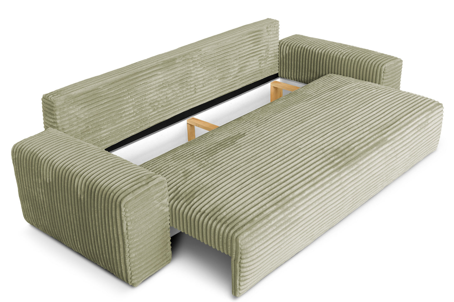 Sofa CORDO von Sofiland - Schlafsofa mit Bettkasten, Cord-Sofa 265x105 cm, Hellgrün 37