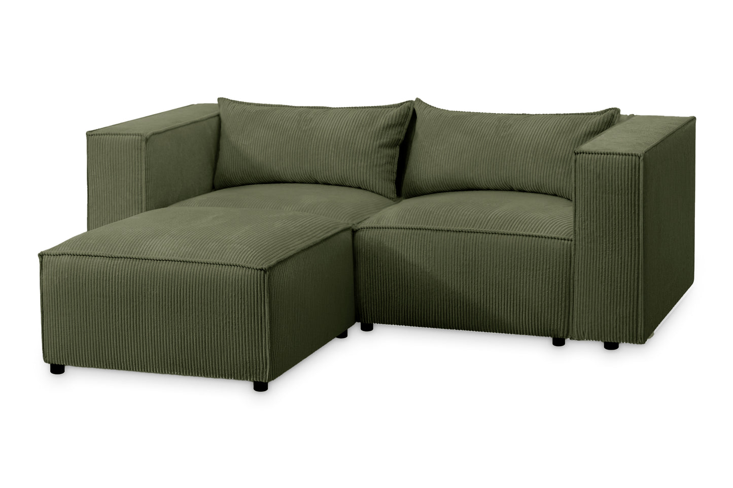 Ecksofa MODULO 210x185 cm Modulsofa Lincoln 37 Grün – Kompaktes Design mit weichem Breitcordstoff