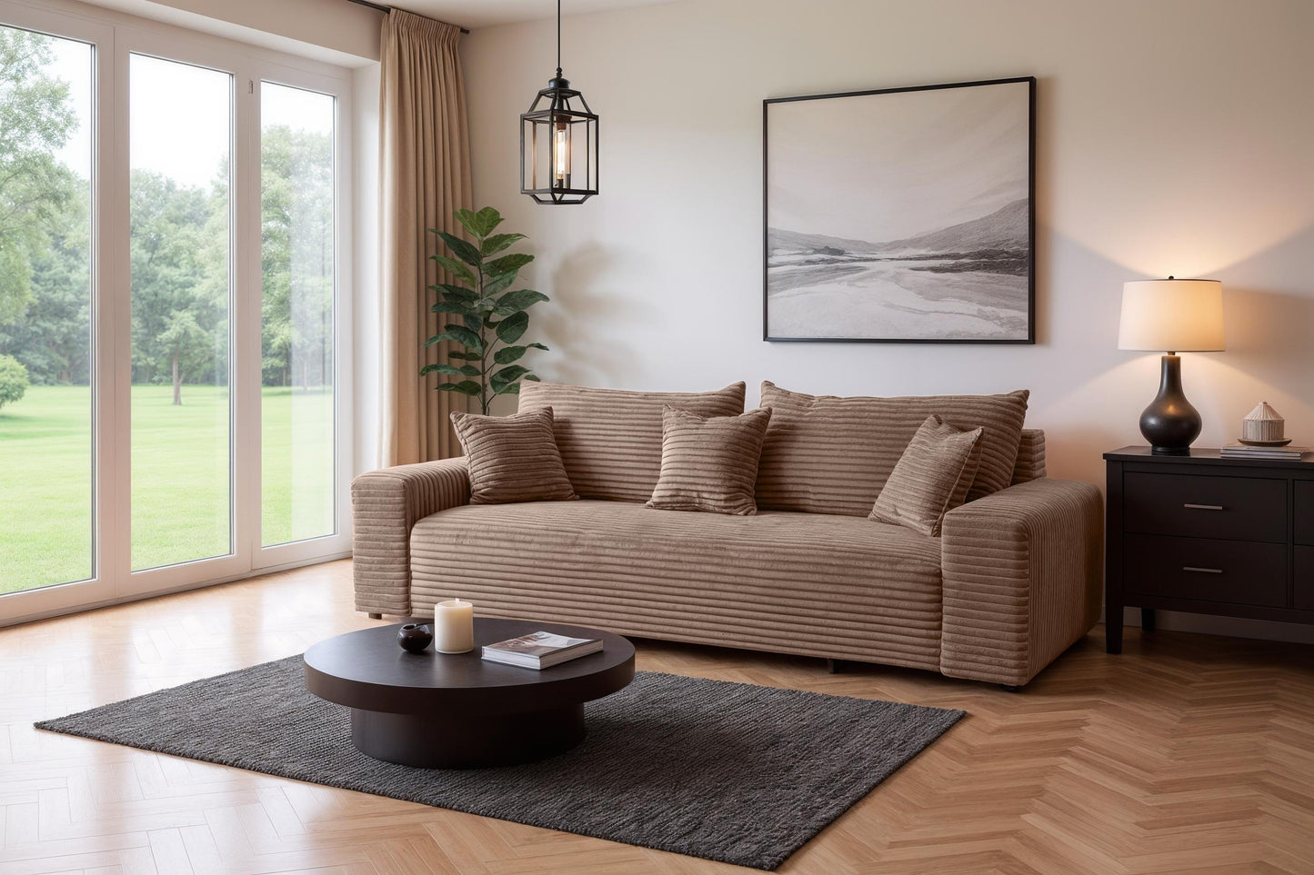 3-Sitzer Schlafsofa 265 × 105 cm mit Bettkasten, Stoff Streichgewebe braun, Cordo