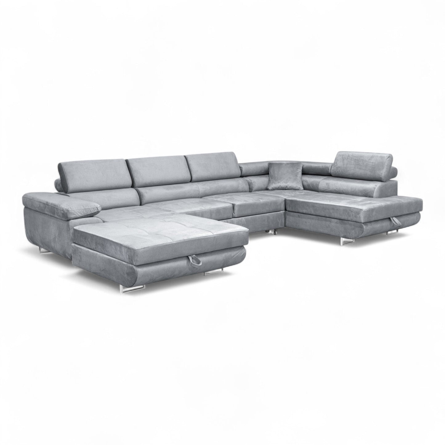 Sofiland Aller XXL U-förmiges Ecksofa rechts mit Schlaffunktion, Couchgarnitur mit 2 Bettkästen, Wohnzimmersofa Hellgrau MONOLITH 84, Sofa, Schlafsofa