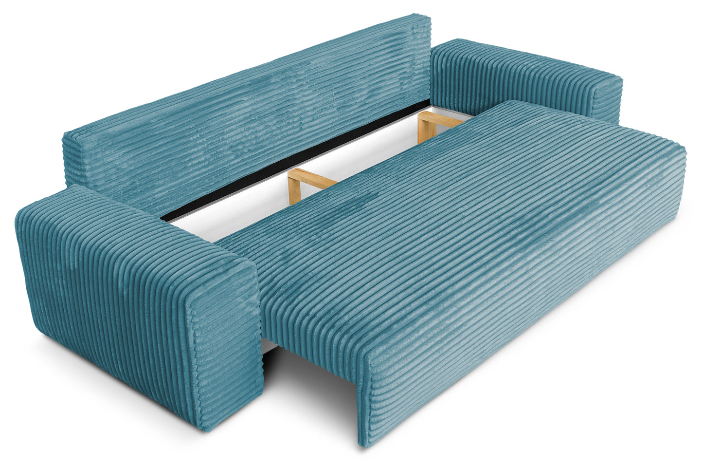Sofa CORDO von Sofiland – Schlafsofa mit Bettkasten, Cord-Sofa 265x105 cm, Blau 75