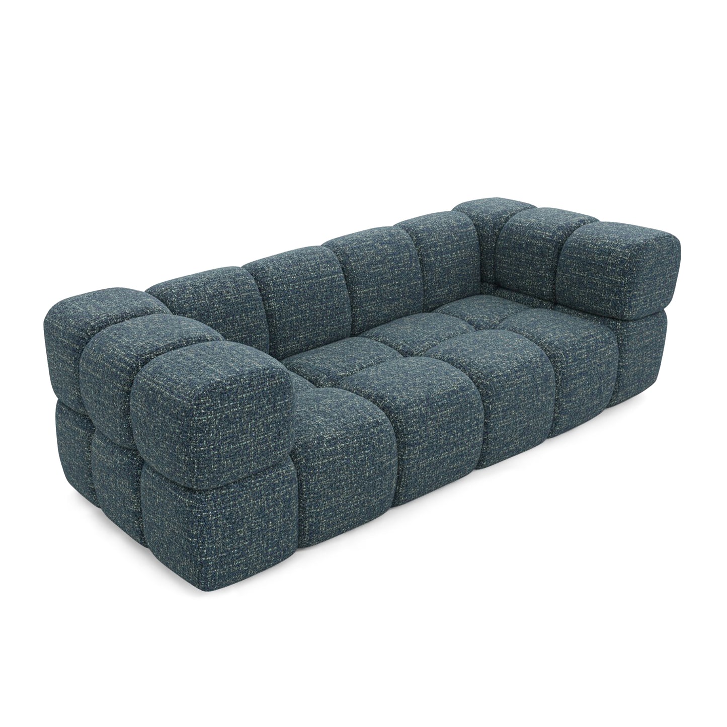 Design-Sofa 3-Sitzer TONDO PUENTE 39 – Strukturstoff in Bouclé-Optik – Wellenformiges Design – Dunkelblau