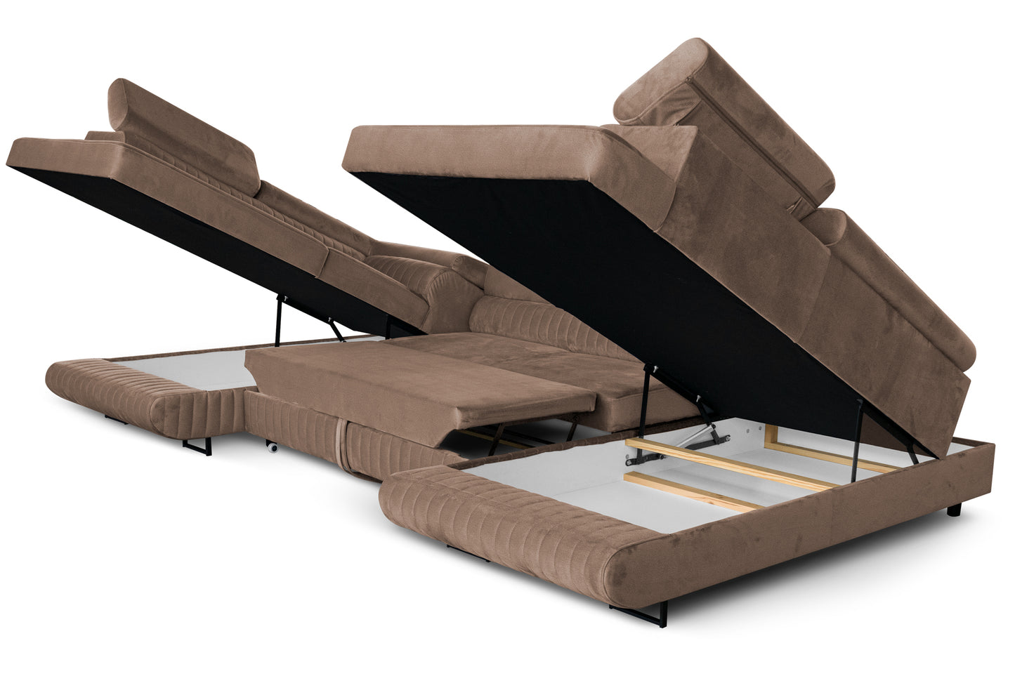 U-förmiges Schlafsofa Magnum Braun 345x202 cm – Flexibles Design ohne feste Seite
