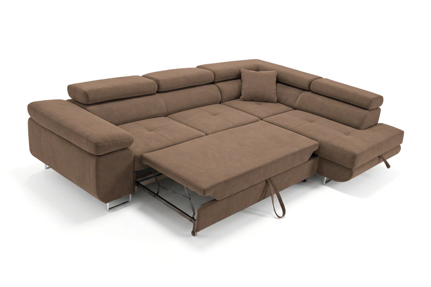 Ecksofa Luca L-Form Braun Stoff Element 05 Ottomane rechts mit Schlaffunktion & Bettkasten