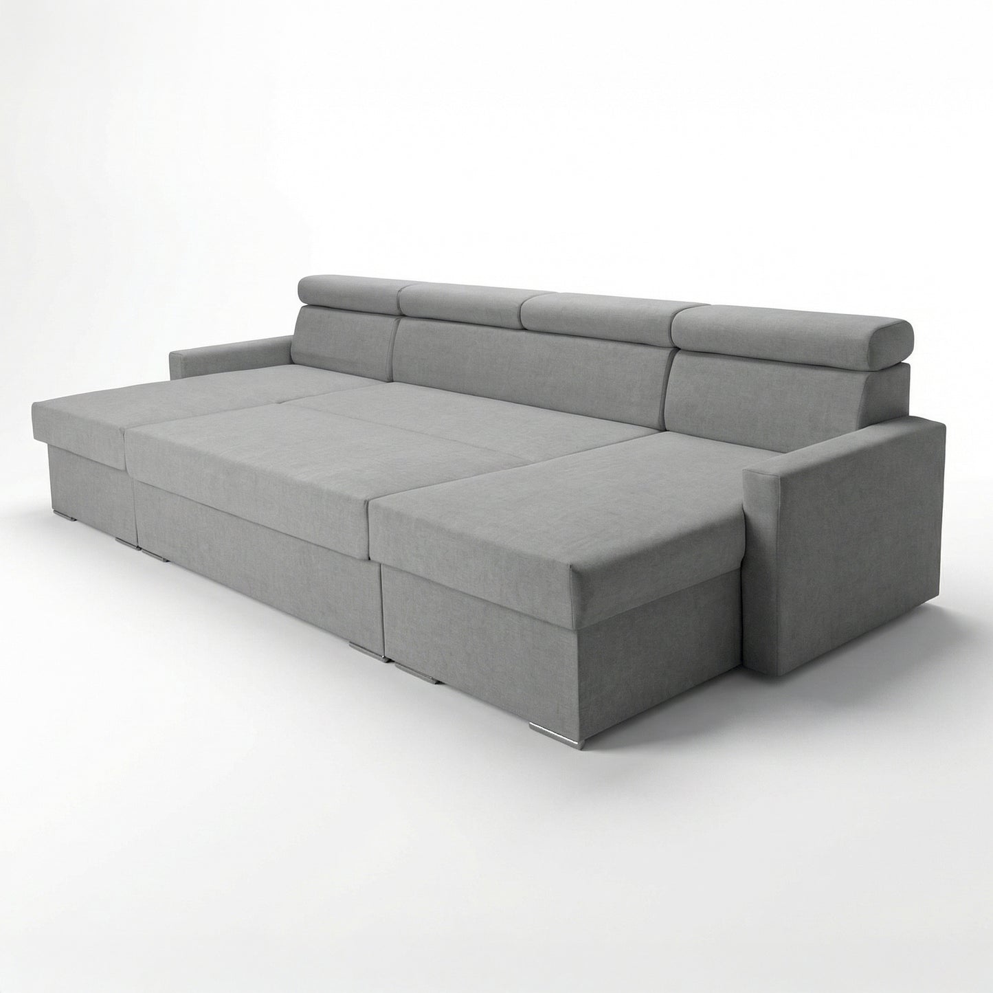 Vega U Ecksofa nach Maß | Breite anpassbar | Schlaffunktion 2 Bettkasten U-Form verstellbare Kopfstützen Samt-Stoff Best 305x151 cm (Stahlfarbe)