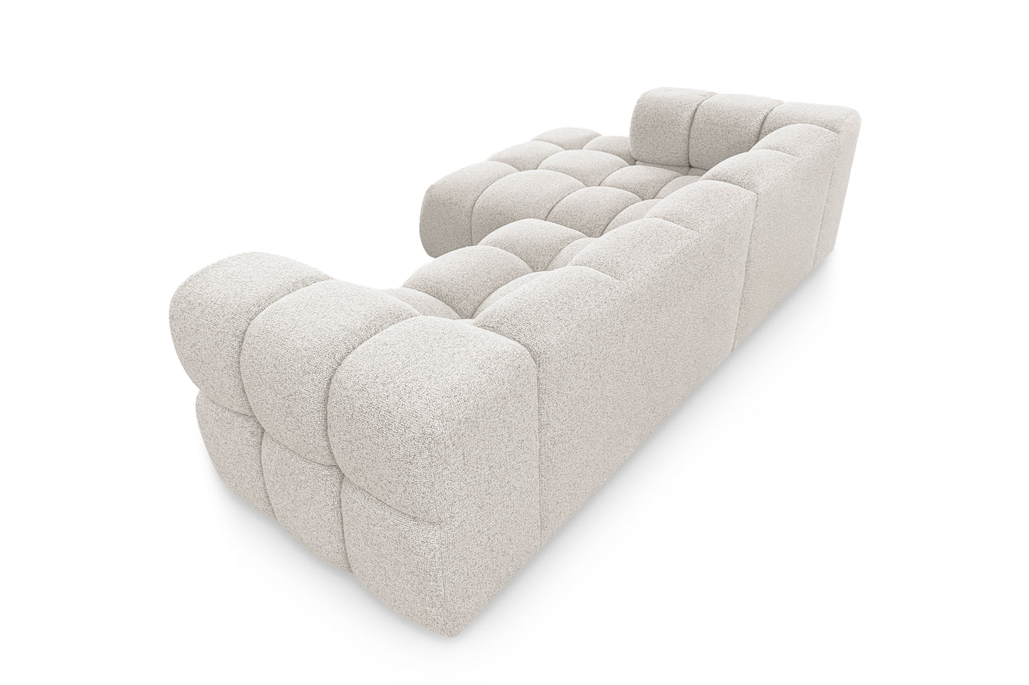 Ecksofa AVERRO 280x150 cm Puente 09 Beigegrau Ottomane links – Modernes Bubble-Sofa mit weichem Chenille-Strukturstoff