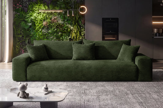 Sofa CORDO by Sofiland - Schlafsofa mit Bettkasten, Cord-Sofa 265x105 cm, Dunkelgrün 39
