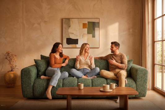 Schlafsofa COSMO 240cm HR-Schaum – Strukturstoff Puente 33 Salbeigrün