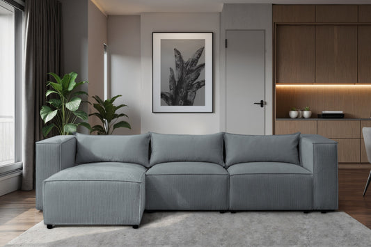 Ecksofa MODULO 290x185 cm Modulsofa Lincoln 85 Grau-Blau – Modernes Design mit weichem Breitcord-Stoff