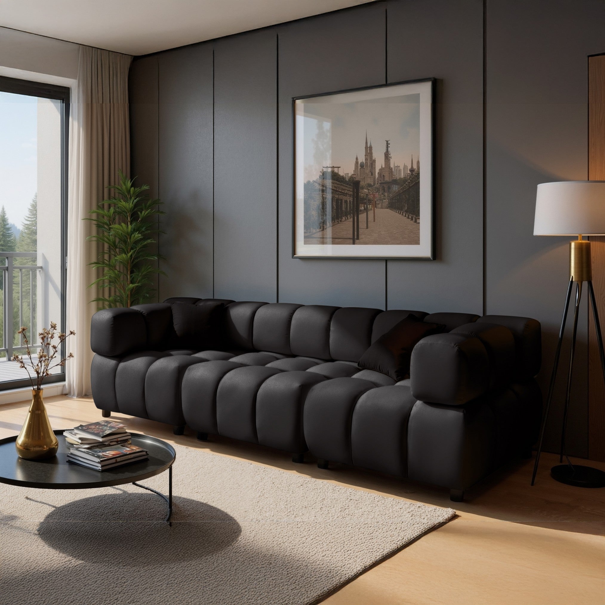 Tondo 4S Design Sofa Modulare Bubble Couch 4-Sitzer Samt Bluvel 19 Schwarz