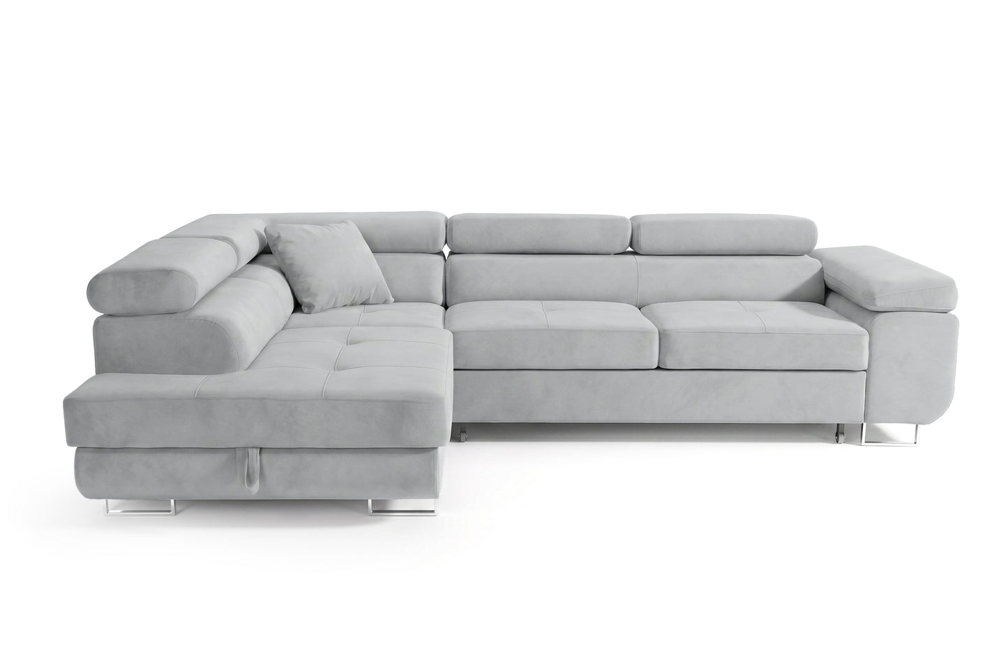 Ecksofa Luca L-Form Hellgrau Stoff Element 24 Linke Ottomane mit Schlaffunktion & Bettkasten