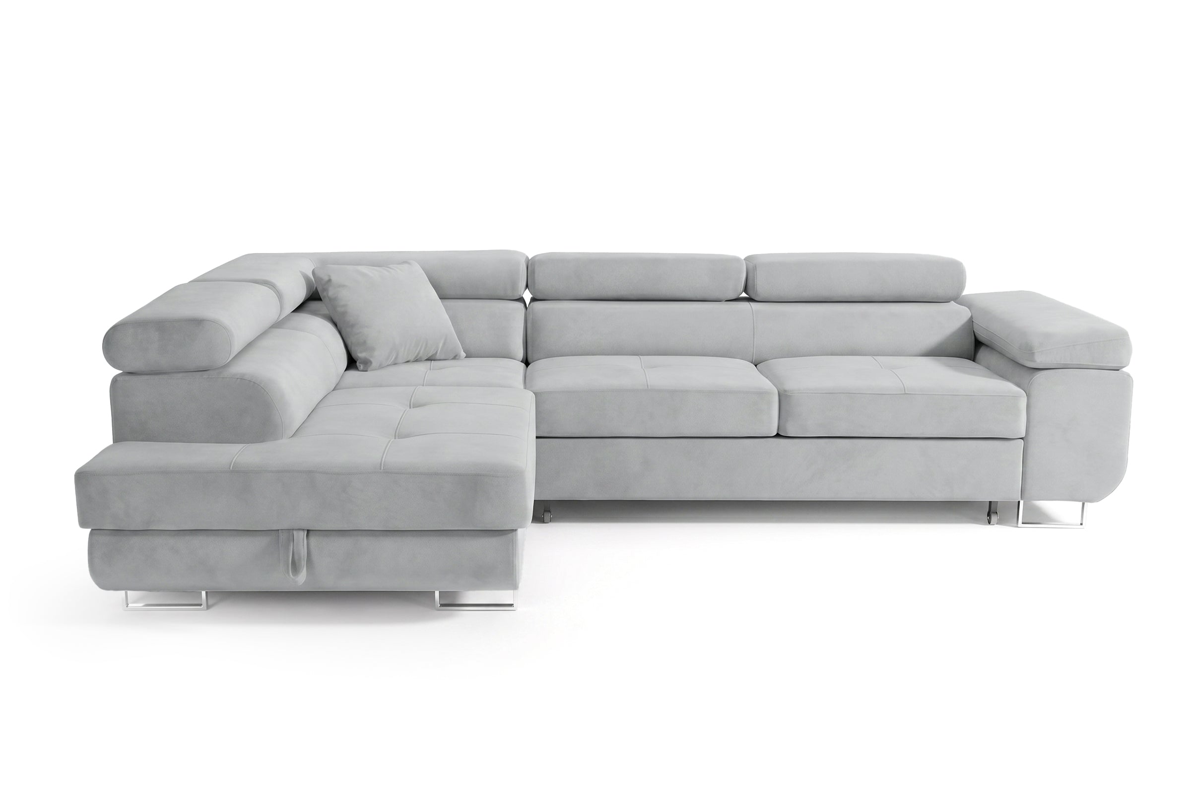 Ecksofa Luca L-Form Hellgrau Stoff Element 24 Linke Ottomane mit Schlaffunktion & Bettkasten