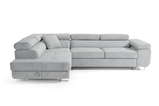 Ecksofa Luca L-Form Hellgrau Stoff Element 24 Linke Ottomane mit Schlaffunktion & Bettkasten