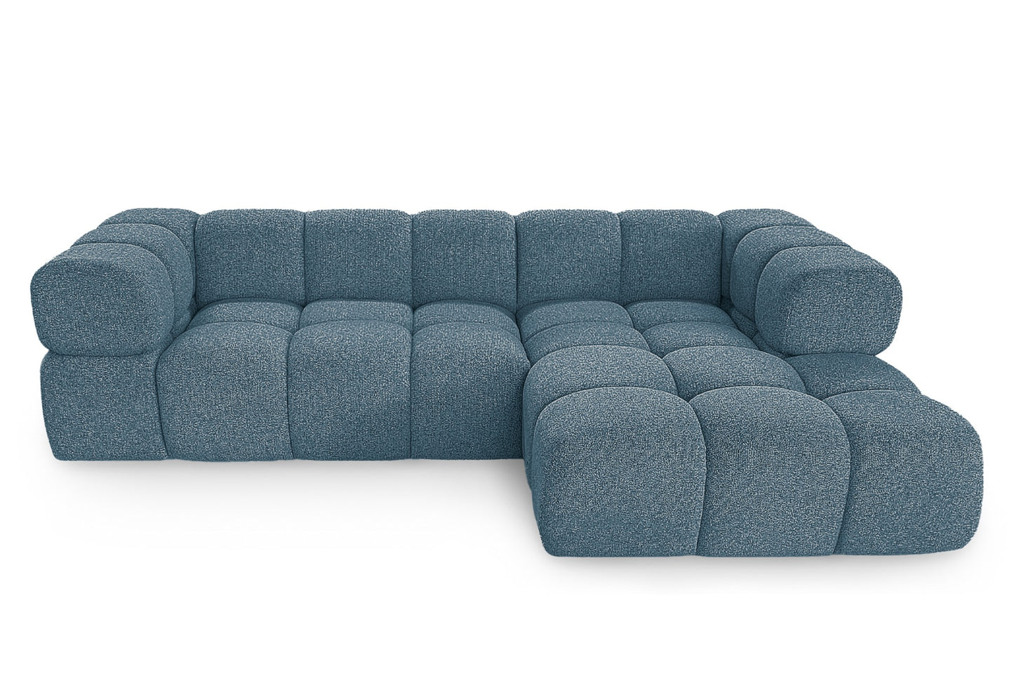 Ecksofa AVERRO 280x150 cm Puente 39 Petrolblau Ottomane RECHTS – Modernes Bubble-Sofa mit weichem Chenille-Strukturstoff