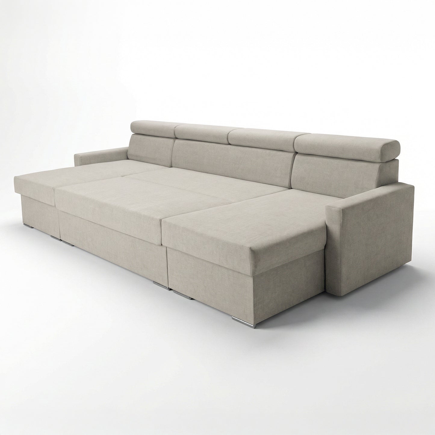 Vega U Wohnlandschaft mit Schlaffunktion und 2 Bettkästen Ecksofa in U-Form Verstellbare Kopfstützen Samt-Stoff Best 305x151 cm (Hellbeige)
