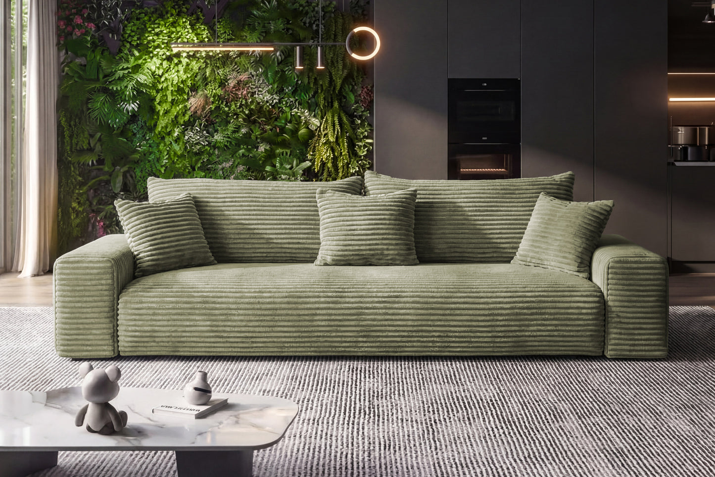 Sofa CORDO von Sofiland - Schlafsofa mit Bettkasten, Cord-Sofa 265x105 cm, Hellgrün 37